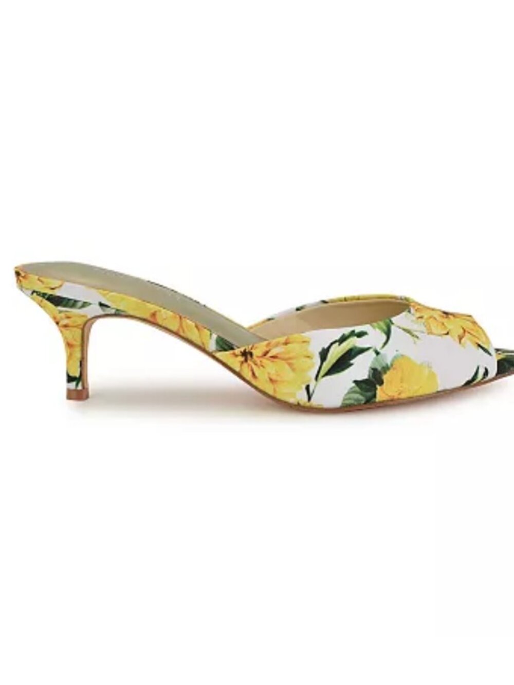 Nine West Luvlie Heeled Slide Sandals Yellow Floral Kitten Heel - US 6